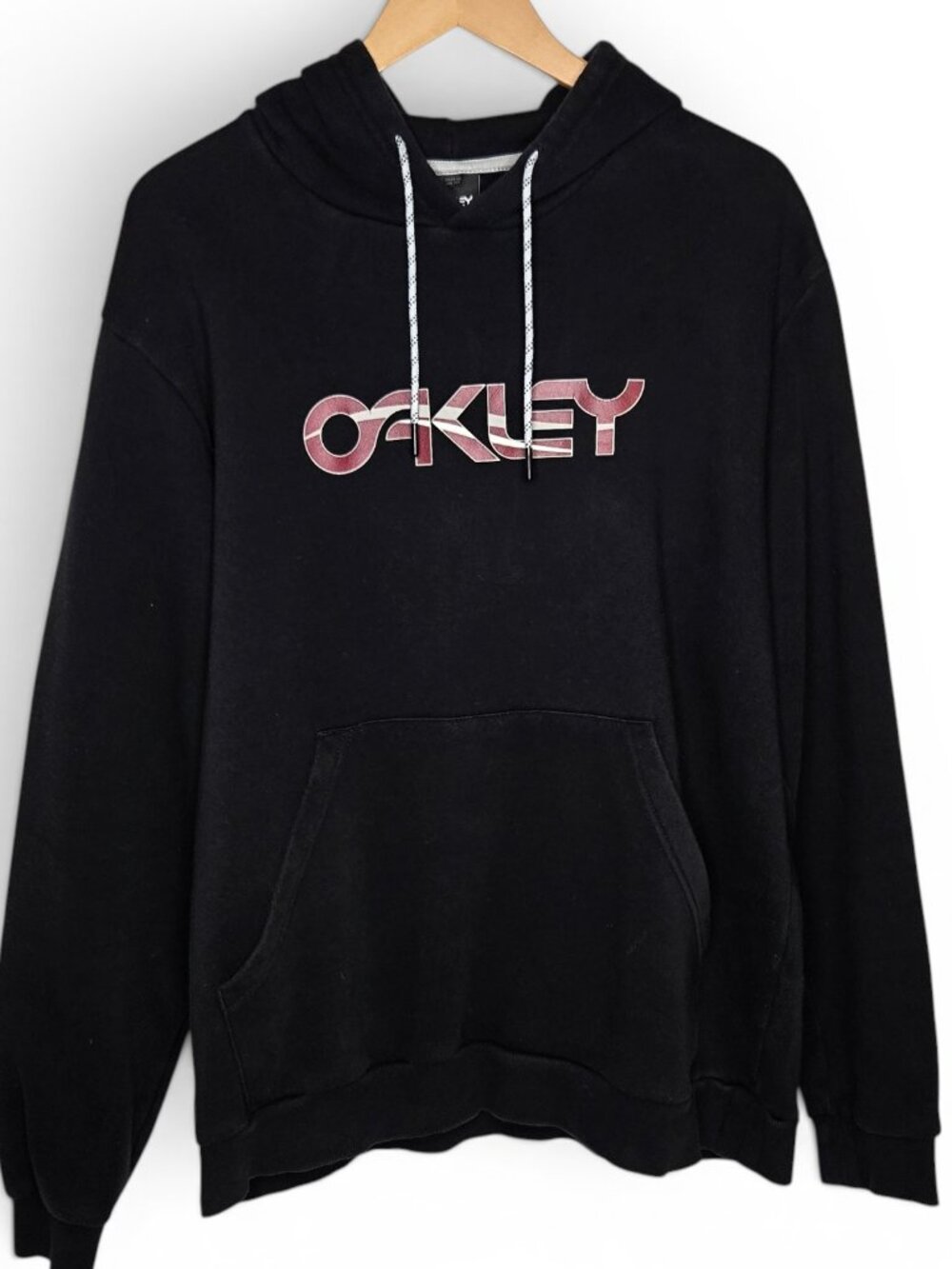 Oakley Pullover Hoodie Mens Black Chest Spell Out Joined Pocket XL